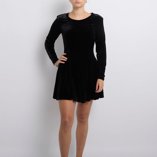 Velvet Long Sleeve Shoulder Padded Dress- UK 8