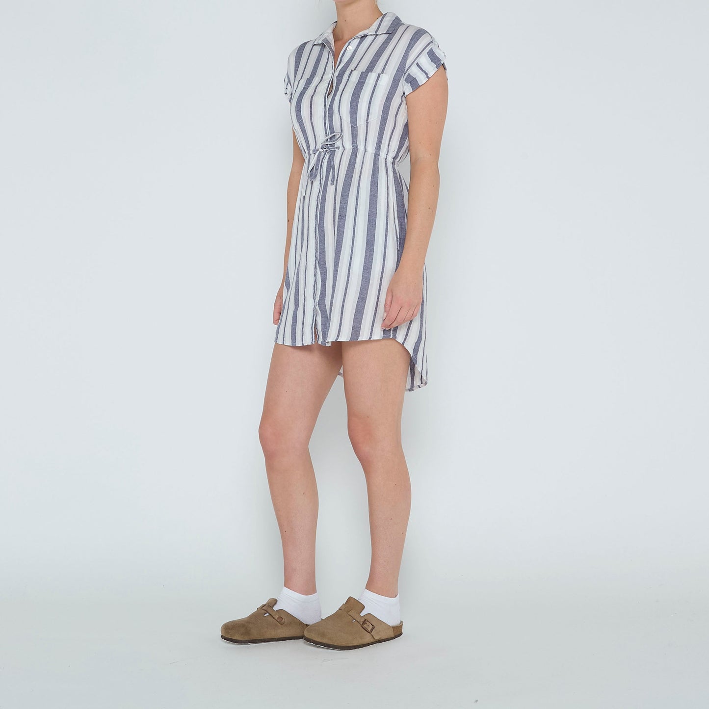 Stripe Shirt Style Short Dress - UK 6