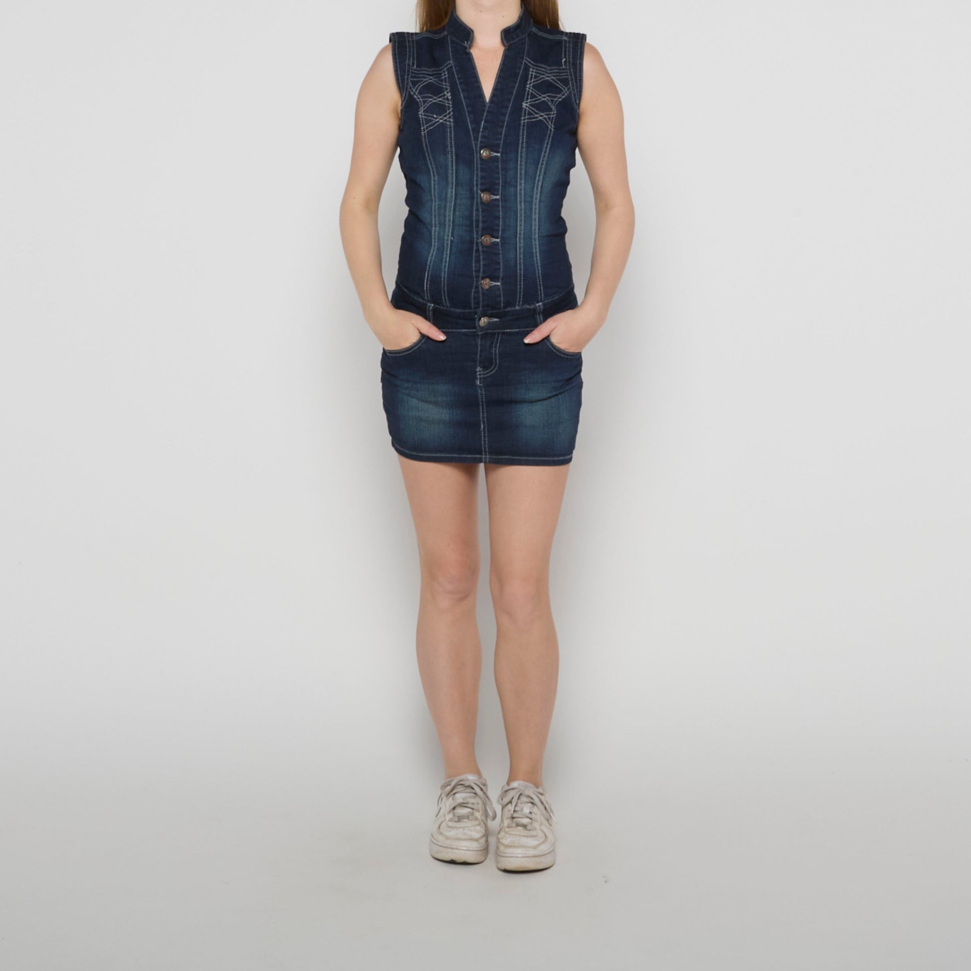 Sleeveless Denim Mini Dress - UK 6