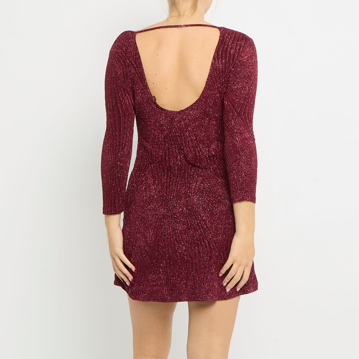 Open Back Scoop Neck Sparkly Midi Dress - UK 8