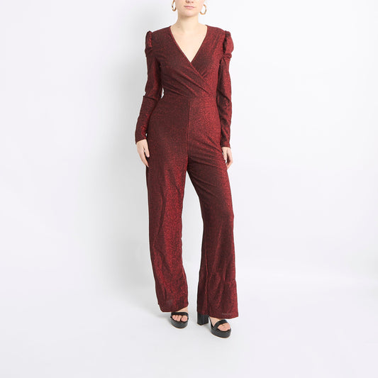 V-Neck Wrap Neck Sparkly Jumpsuit - UK 8