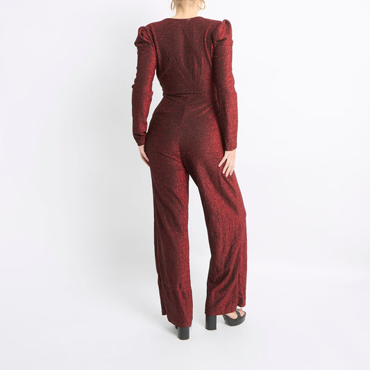 V-Neck Wrap Neck Sparkly Jumpsuit - UK 8