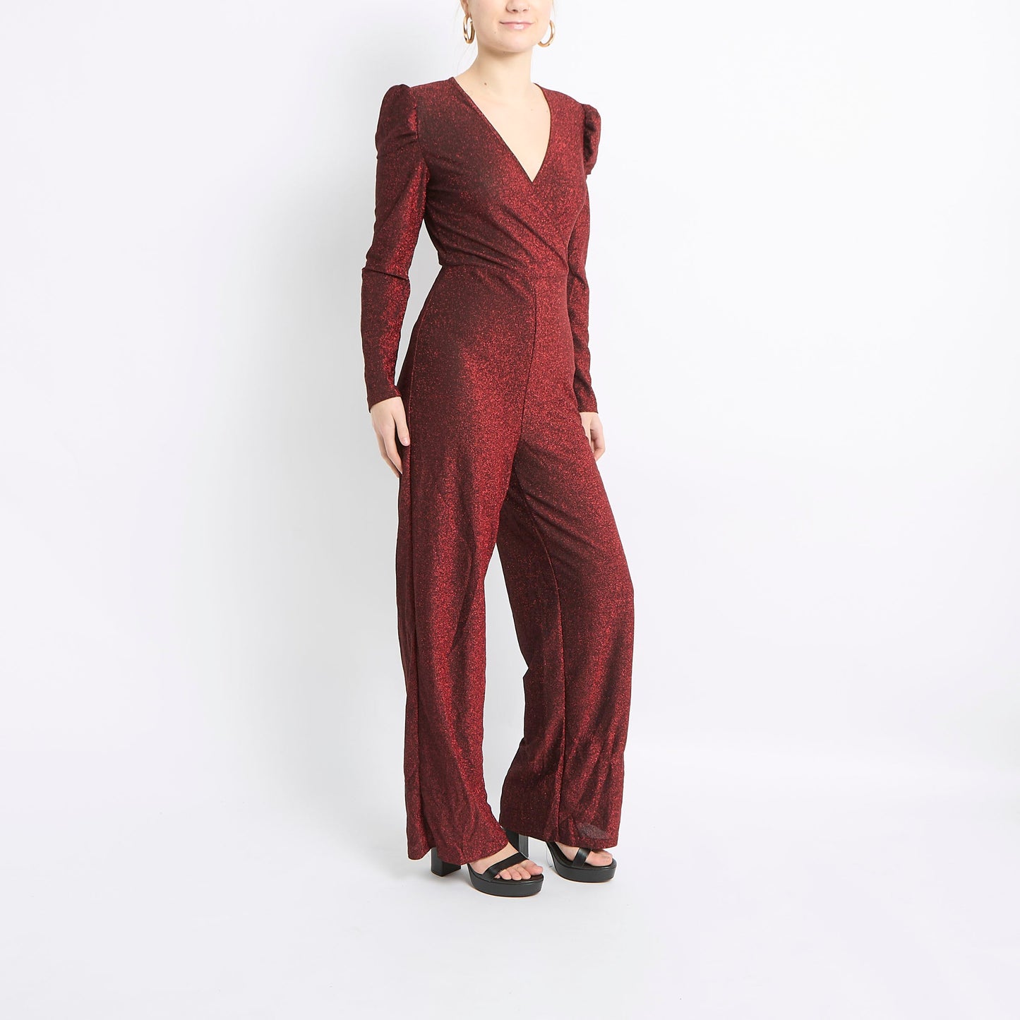 V-Neck Wrap Neck Sparkly Jumpsuit - UK 8