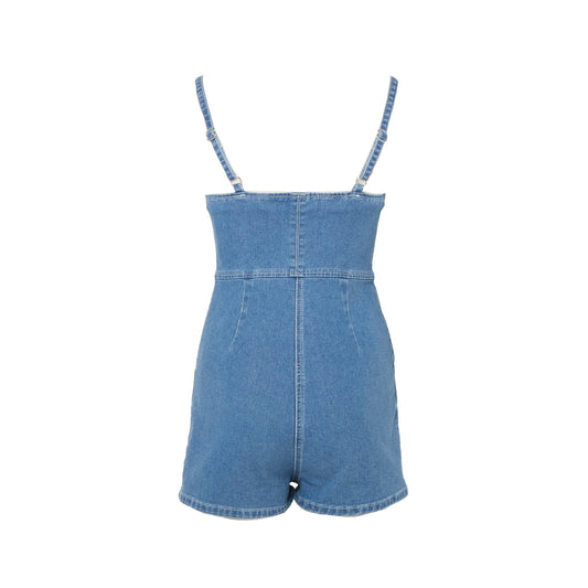 Denim Strappy Button Through Playsuit - M