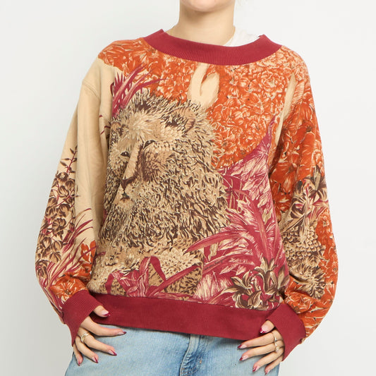 Off The Shoulder Patterned Sweatshirt - UK 14