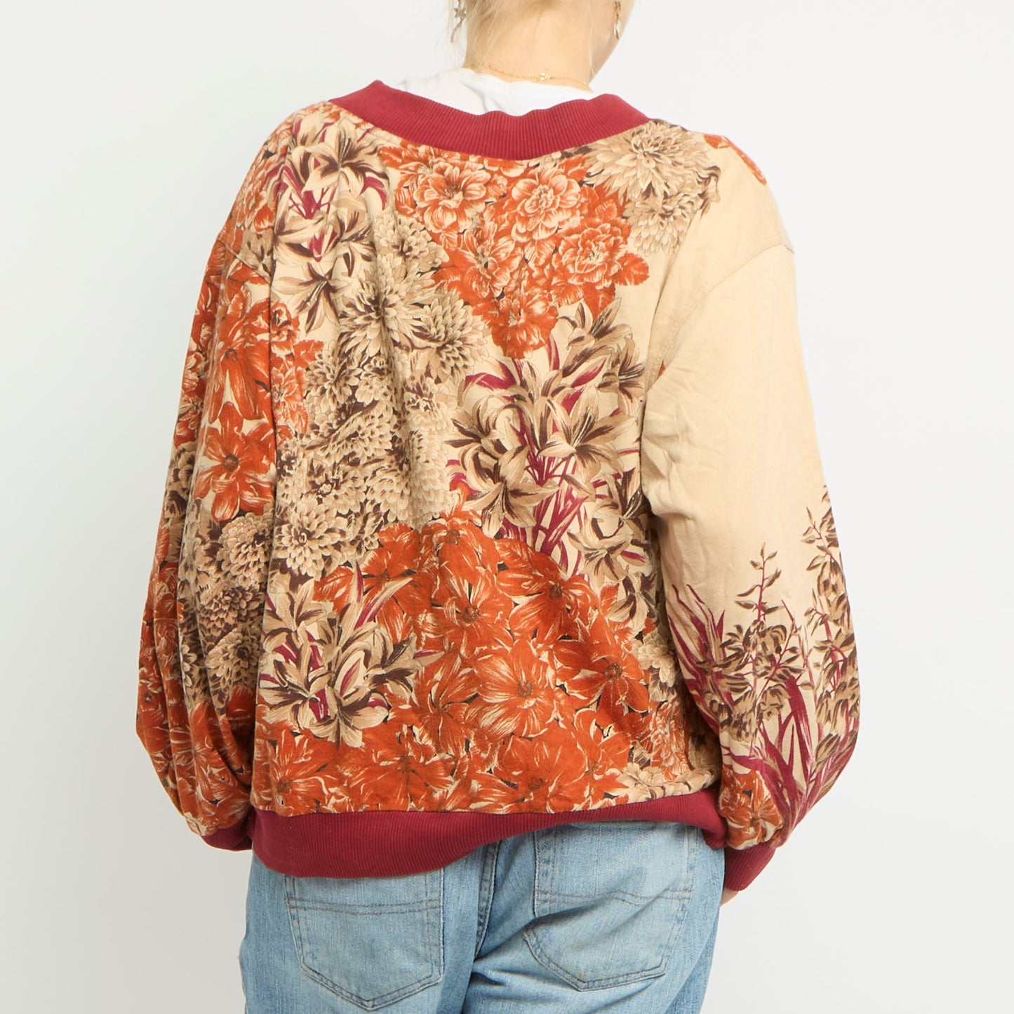 Off The Shoulder Patterned Sweatshirt - UK 14