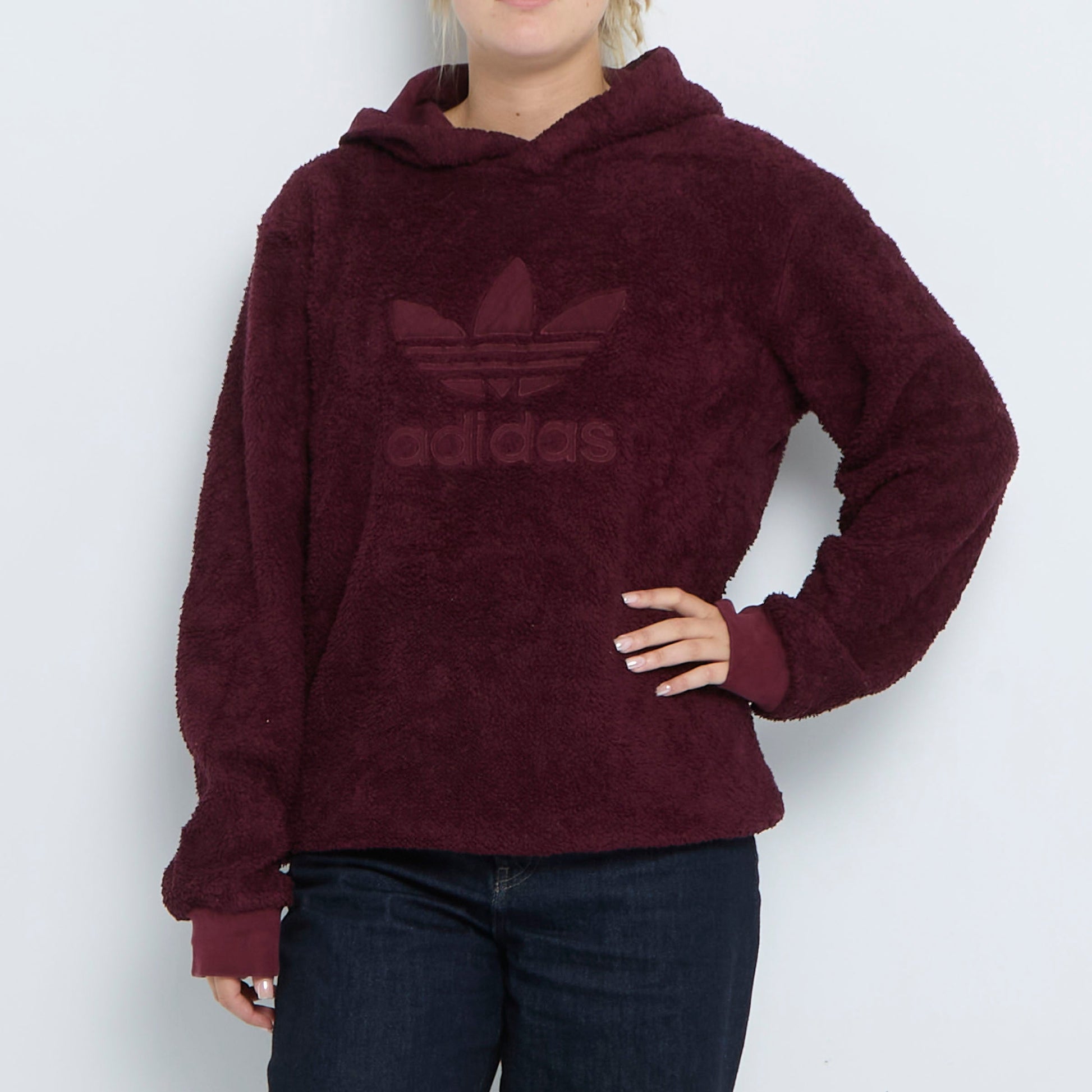 Addidas Embroided Logo Fluffy Hooded Polar Fleece - UK 10