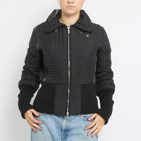 Elastic Waist Fitted Bomber Jacket - UK 10