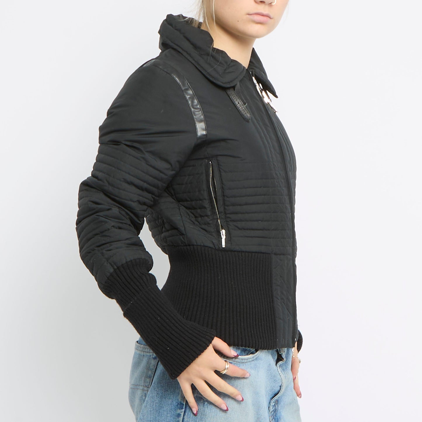 Elastic Waist Fitted Bomber Jacket - UK 10