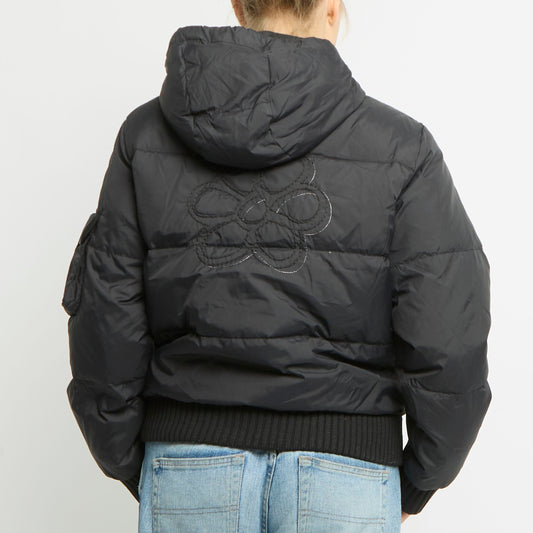 Embroidery Detail Hooded Bomber Jacket - UK 10