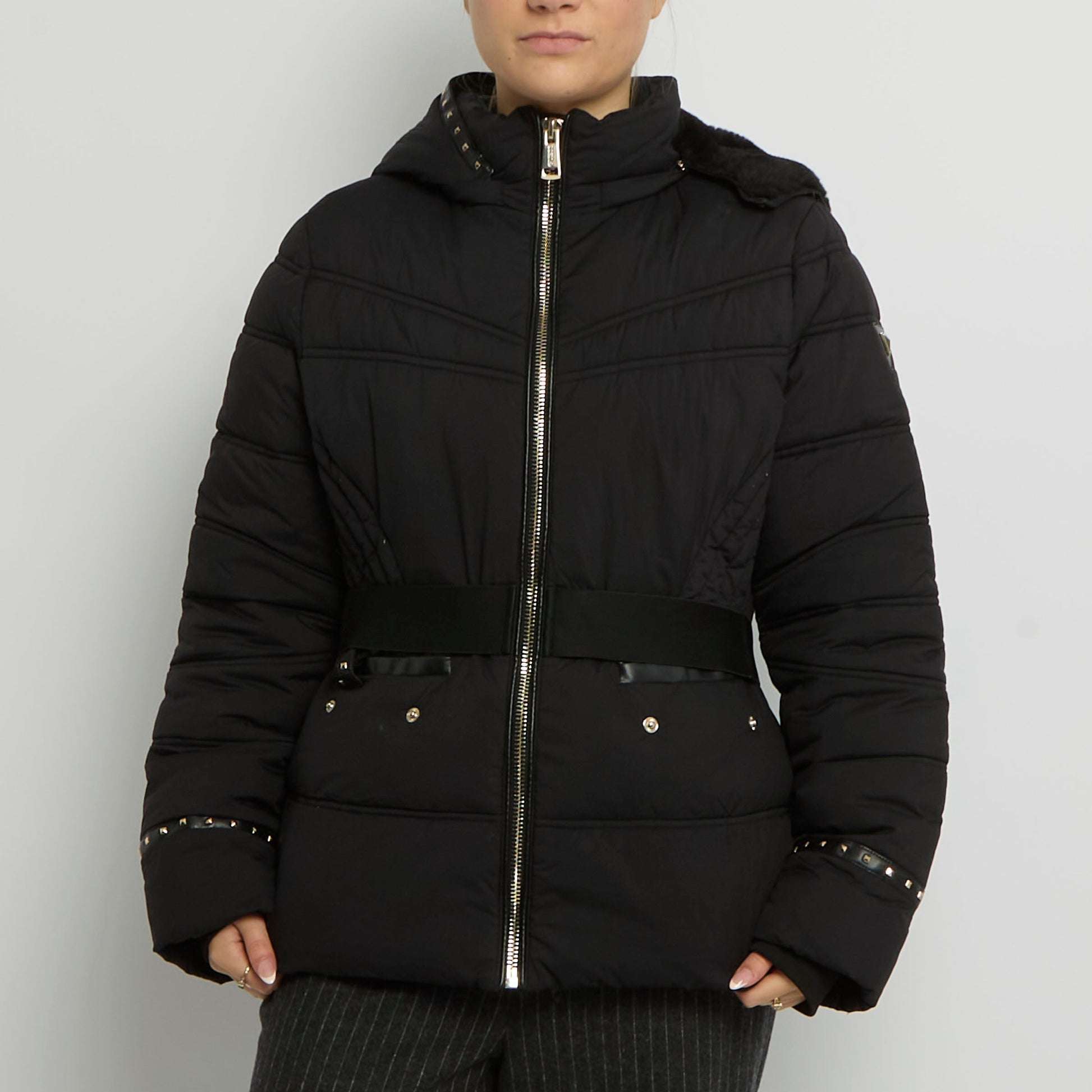 Guess Studded Detail Belted Puffer Coat - UK 10