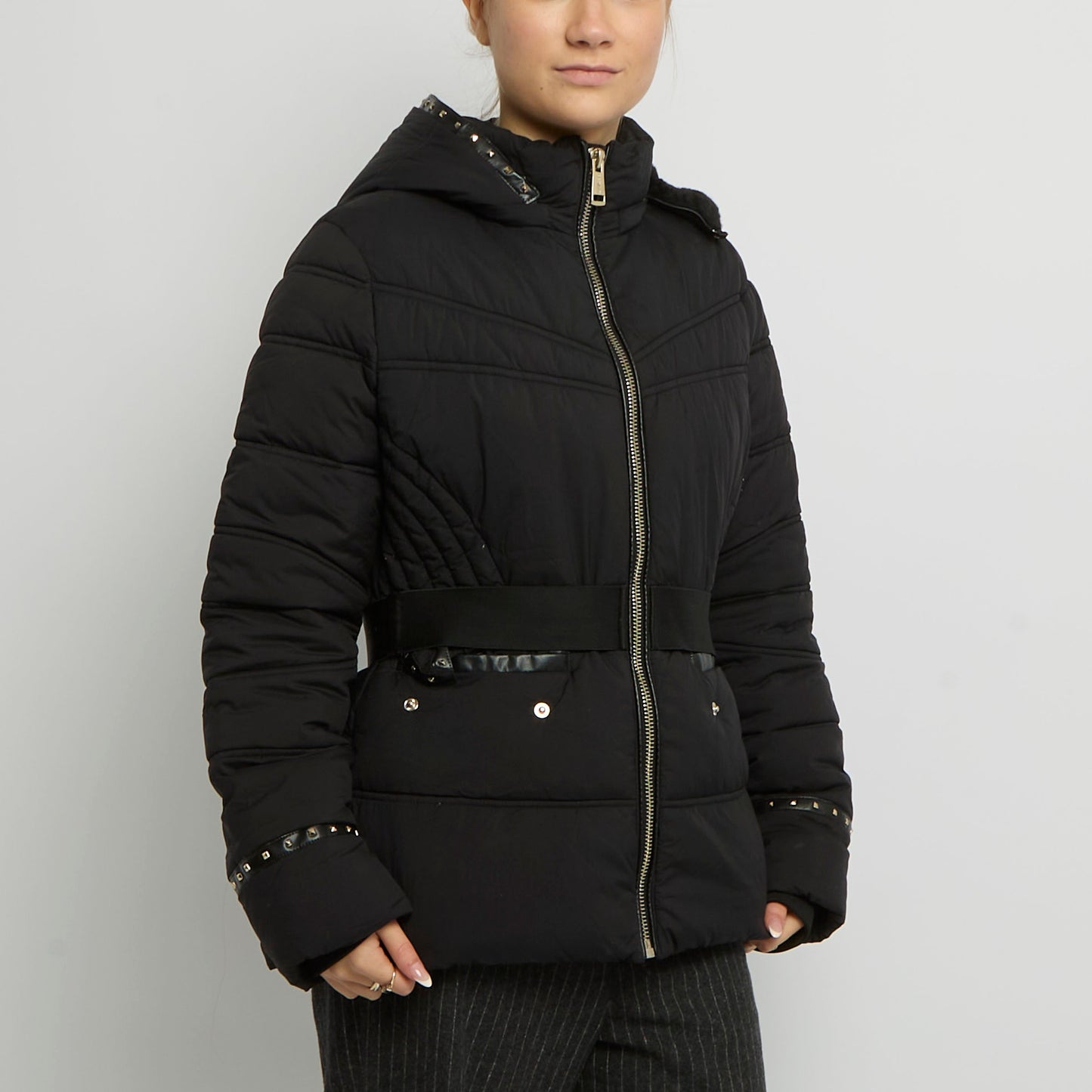 Guess Studded Detail Belted Puffer Coat - UK 10