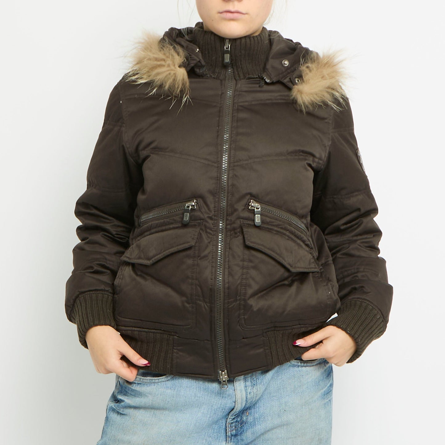 Fur Hood Bomber Jacket - UK 10