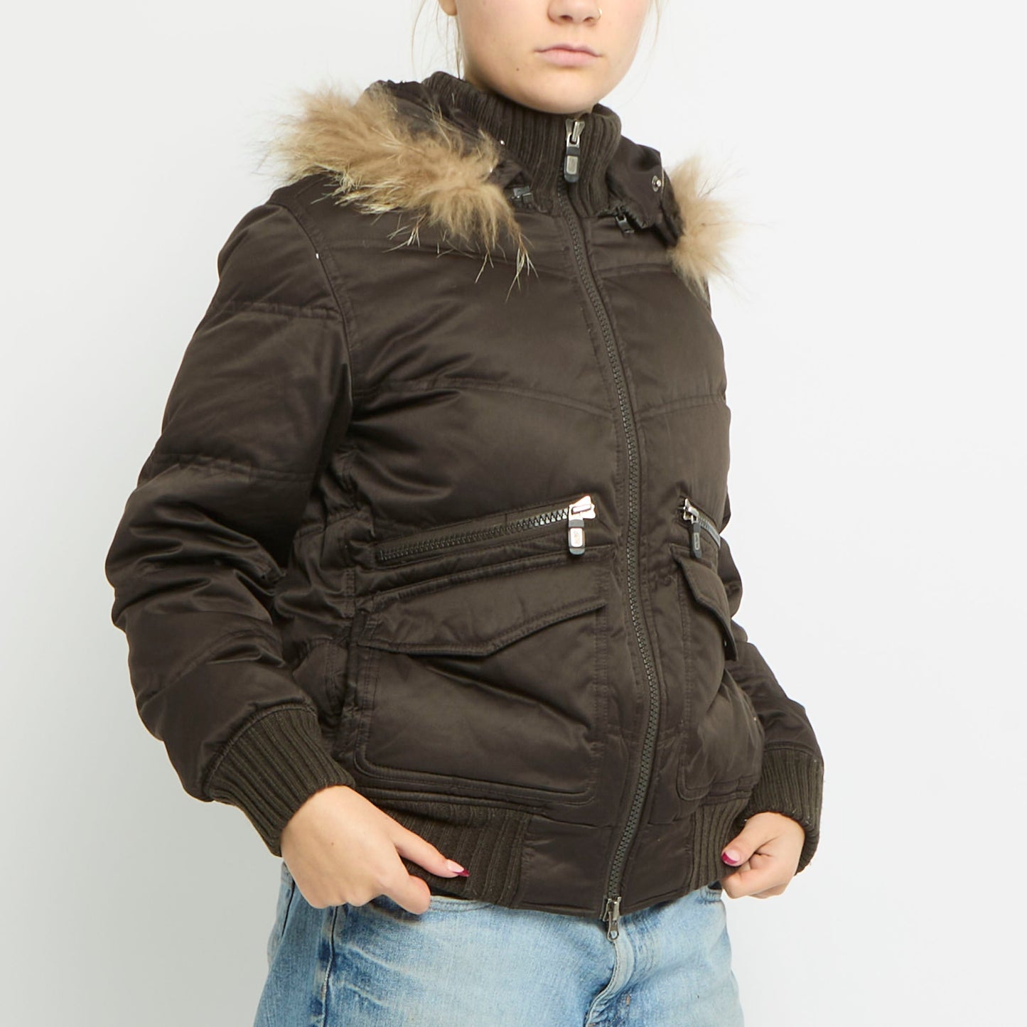 Fur Hood Bomber Jacket - UK 10