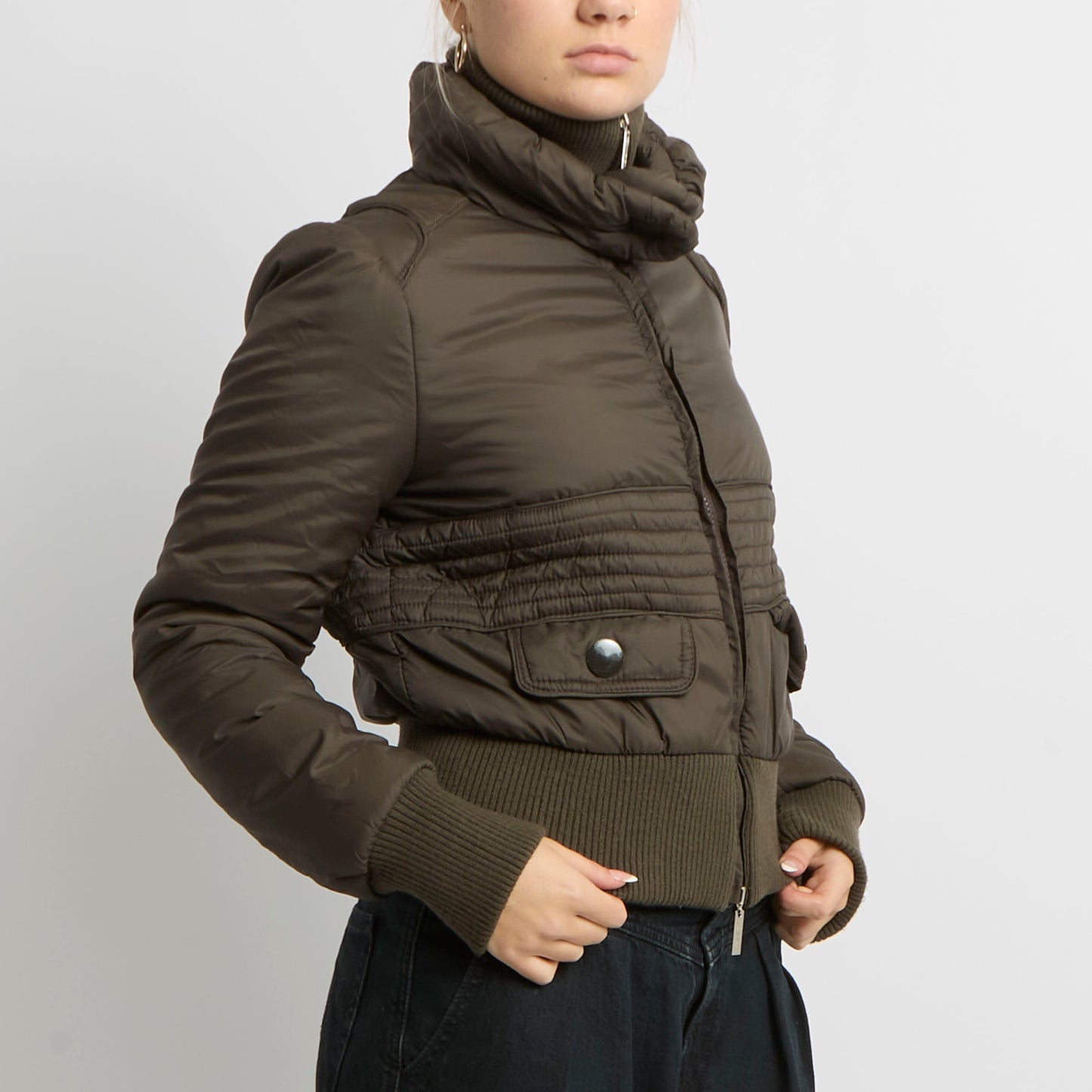 Cuffed Collar Duo Zip Padded Jacket - UK 10