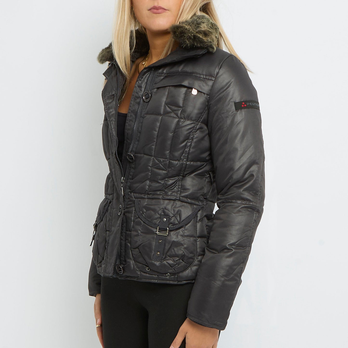 Detachable Fur Trim Buckle  Padded Jacket- UK 10