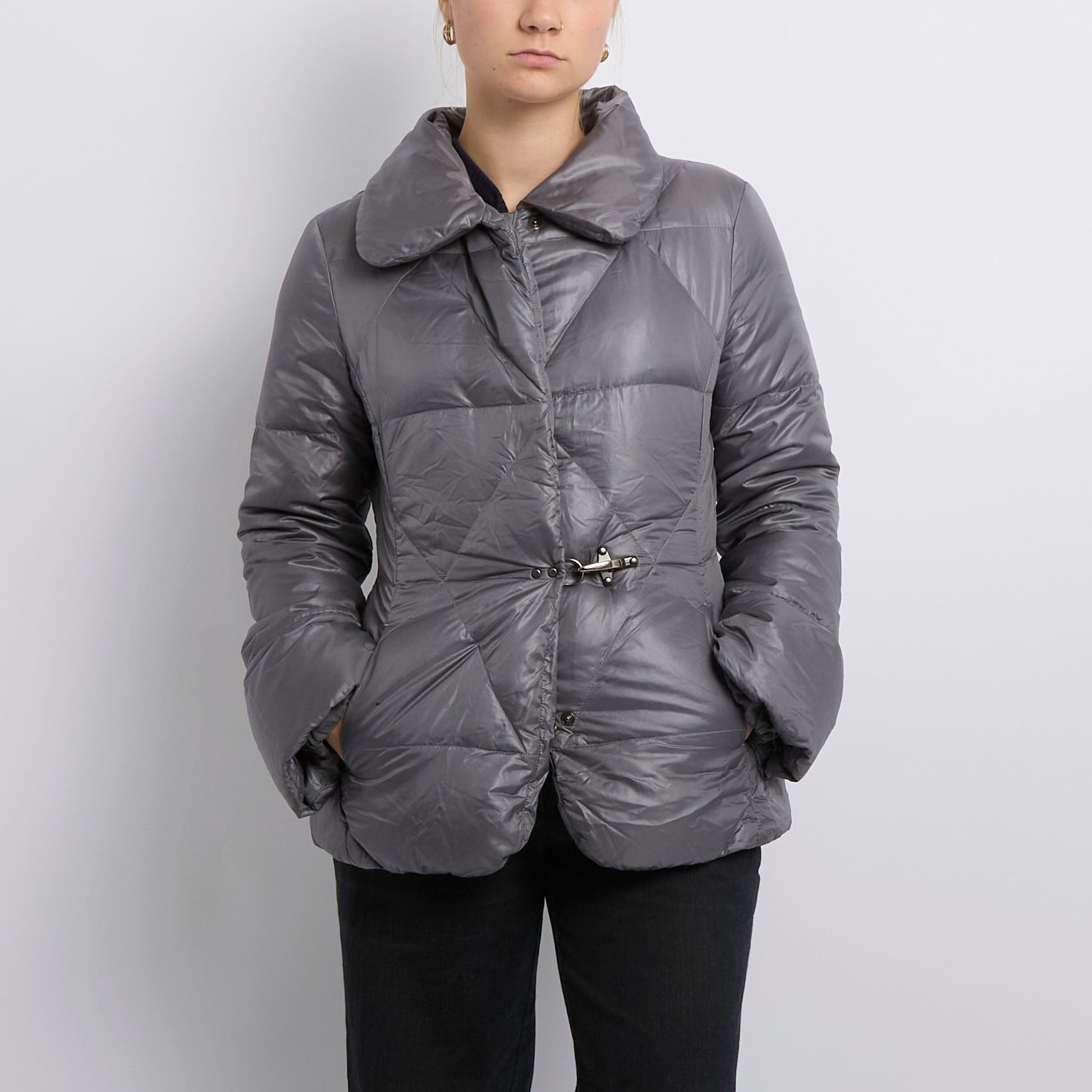 Clasp Detail Collared Puffa Jacket- UK 10