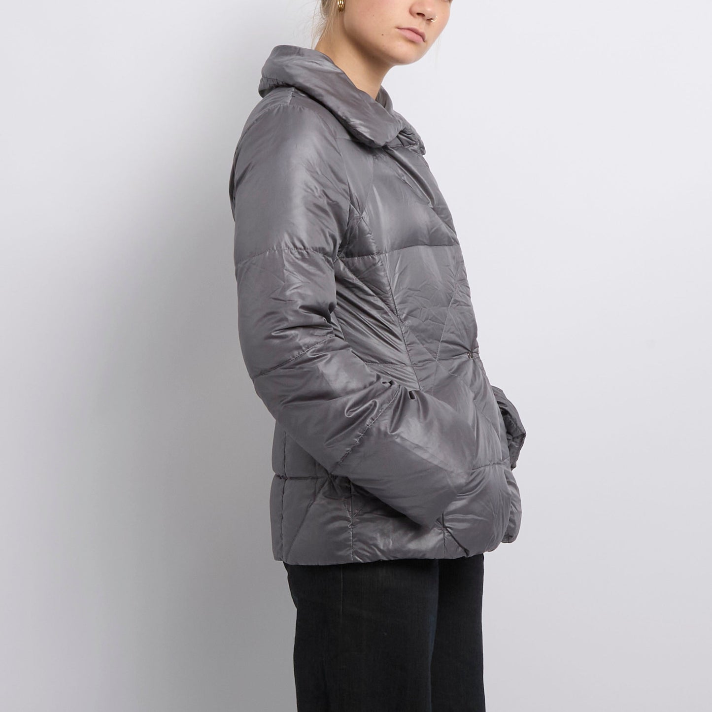 Clasp Detail Collared Puffer Jacket- UK 10