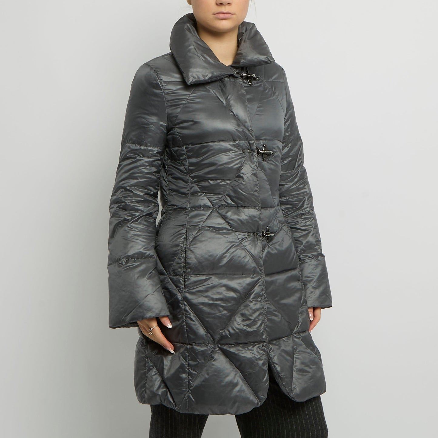 Clasp Detail Padded Long Coat - UK 10