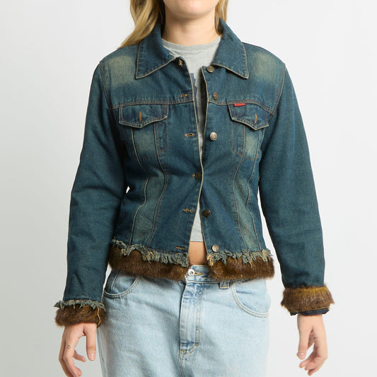 Fur Lined Denim Jacket - UK 10