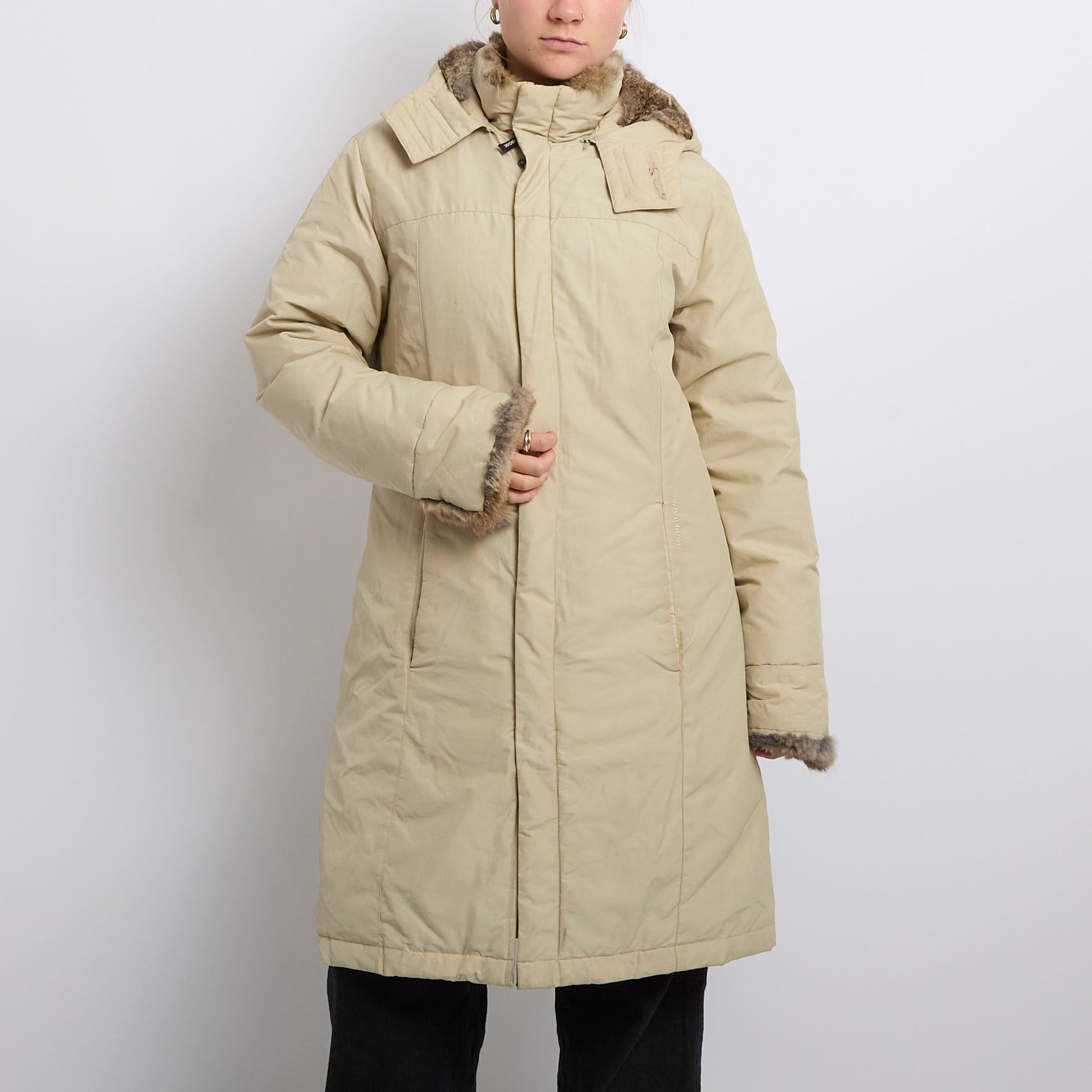 Heavy Padded Fur Lined Hooded Trench Coat - UK 12