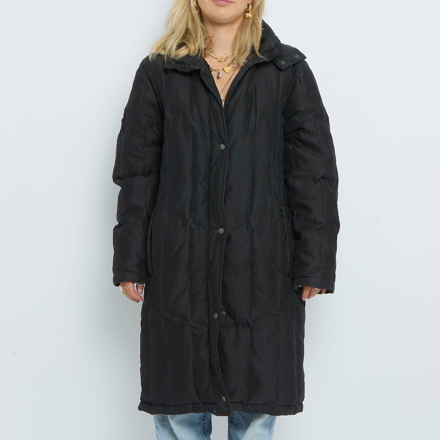 Quilted Hooded Popper Detail Maxi Puffa- UK 12