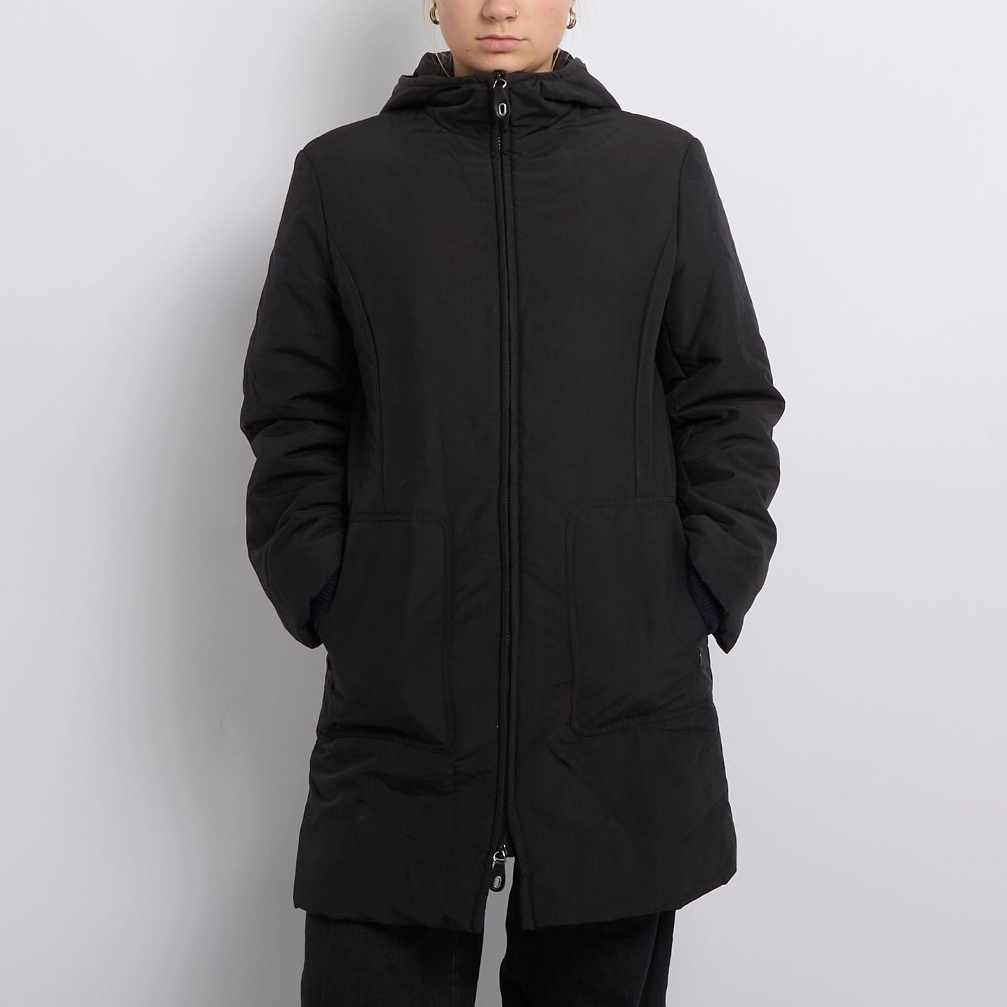 Duo Zip Hooded Padded Long Coat- UK 12