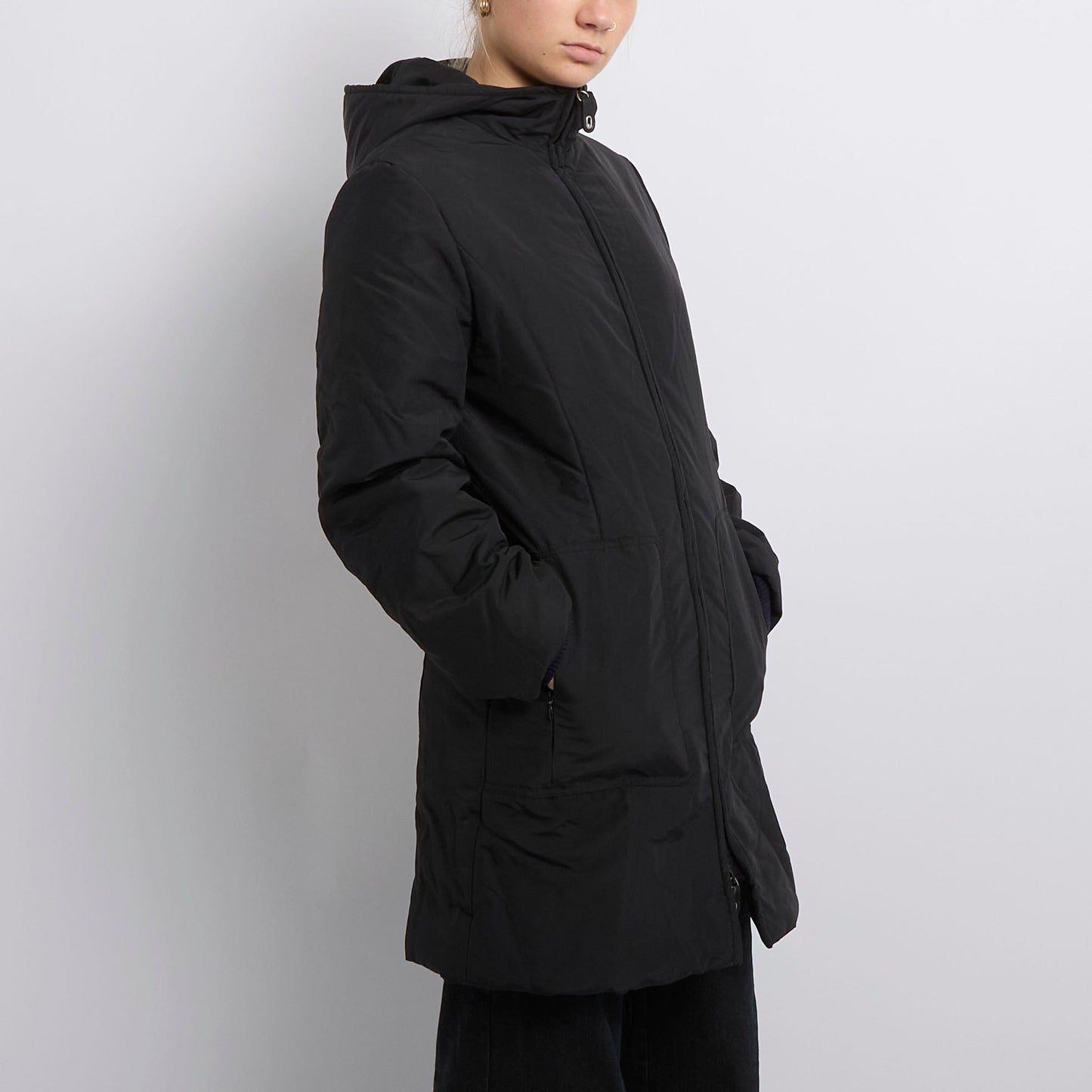 Duo Zip Hooded Padded Long Coat- UK 12