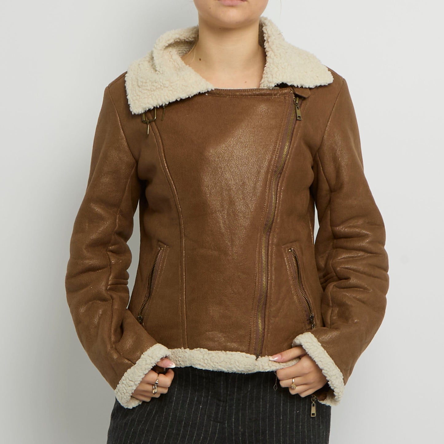 Fluffy Lining Suede Style Jacket - UK 12