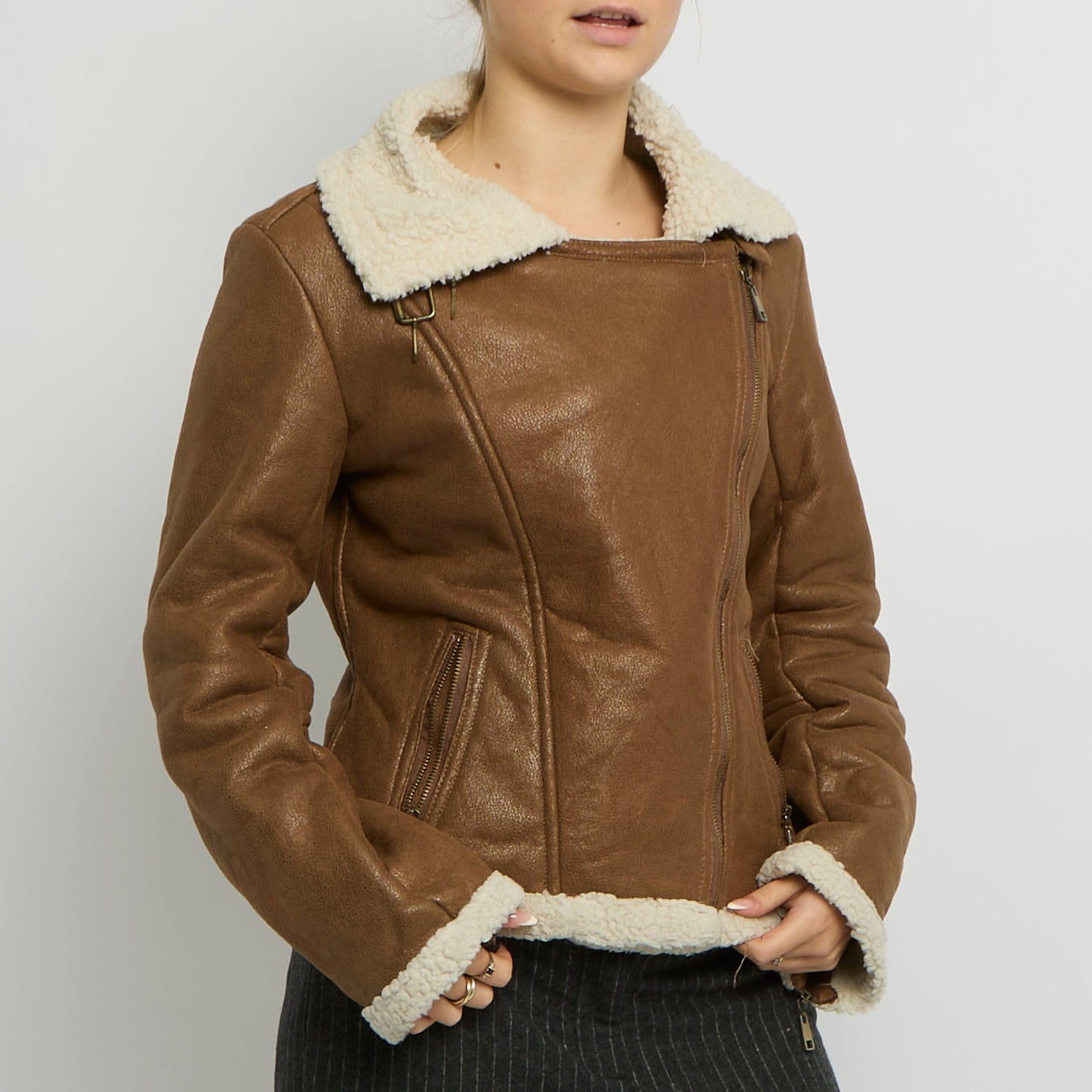 Fluffy Lining Suede Style Jacket - UK 12