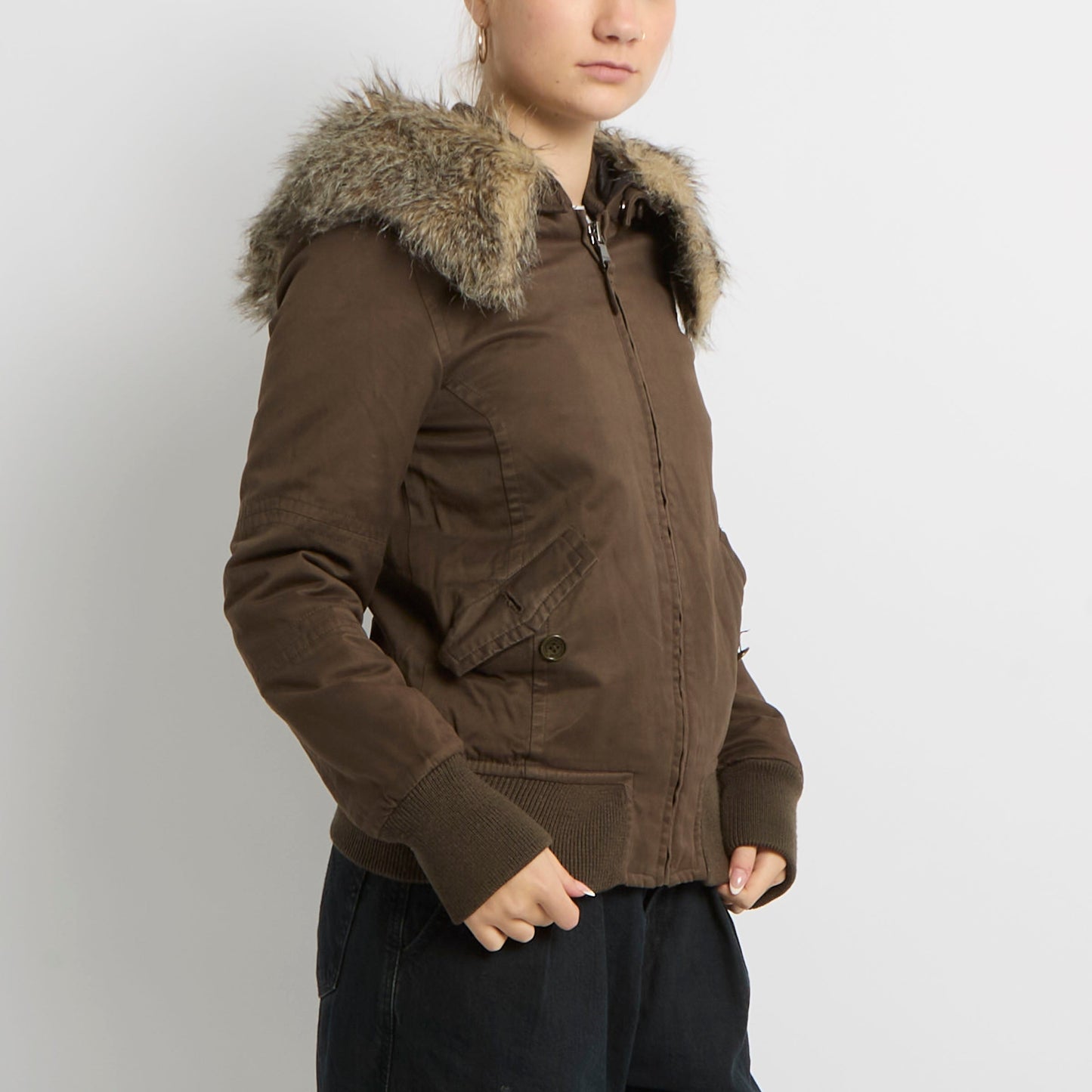 Calvin Klein Fur Hooded Jacket - UK 12