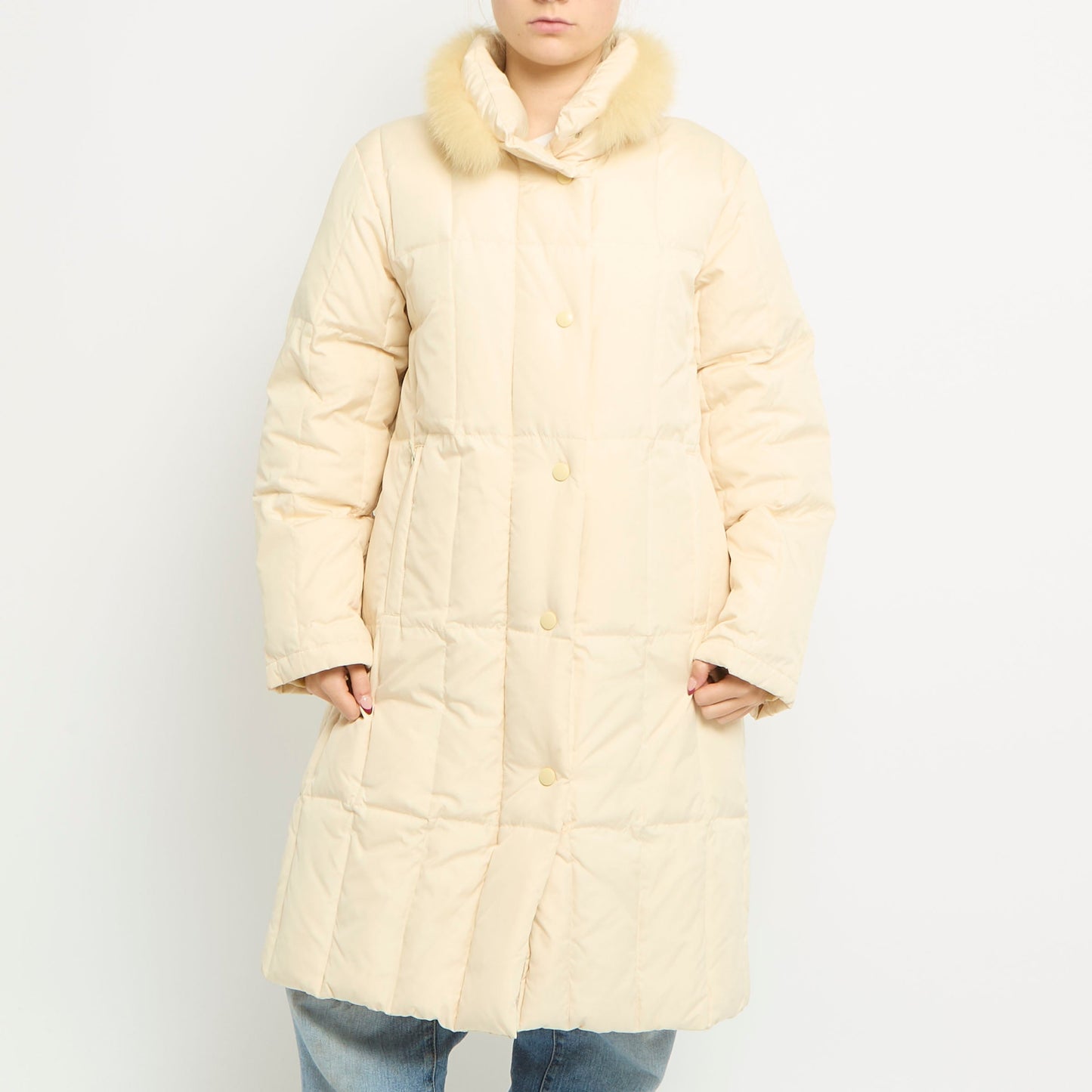 Fur Collar Long Puffer Coat - UK 12