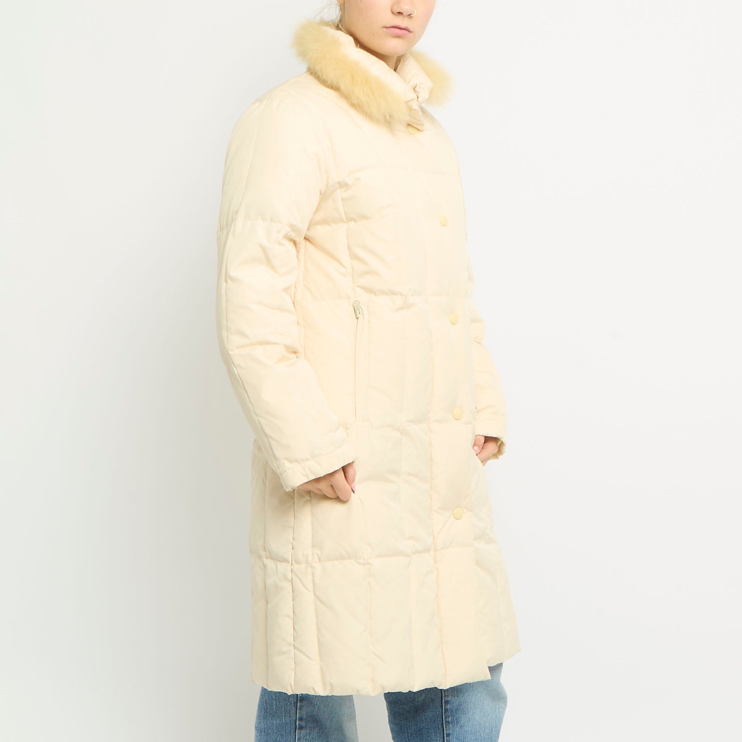 Fur Collar Long Puffer Coat - UK 12