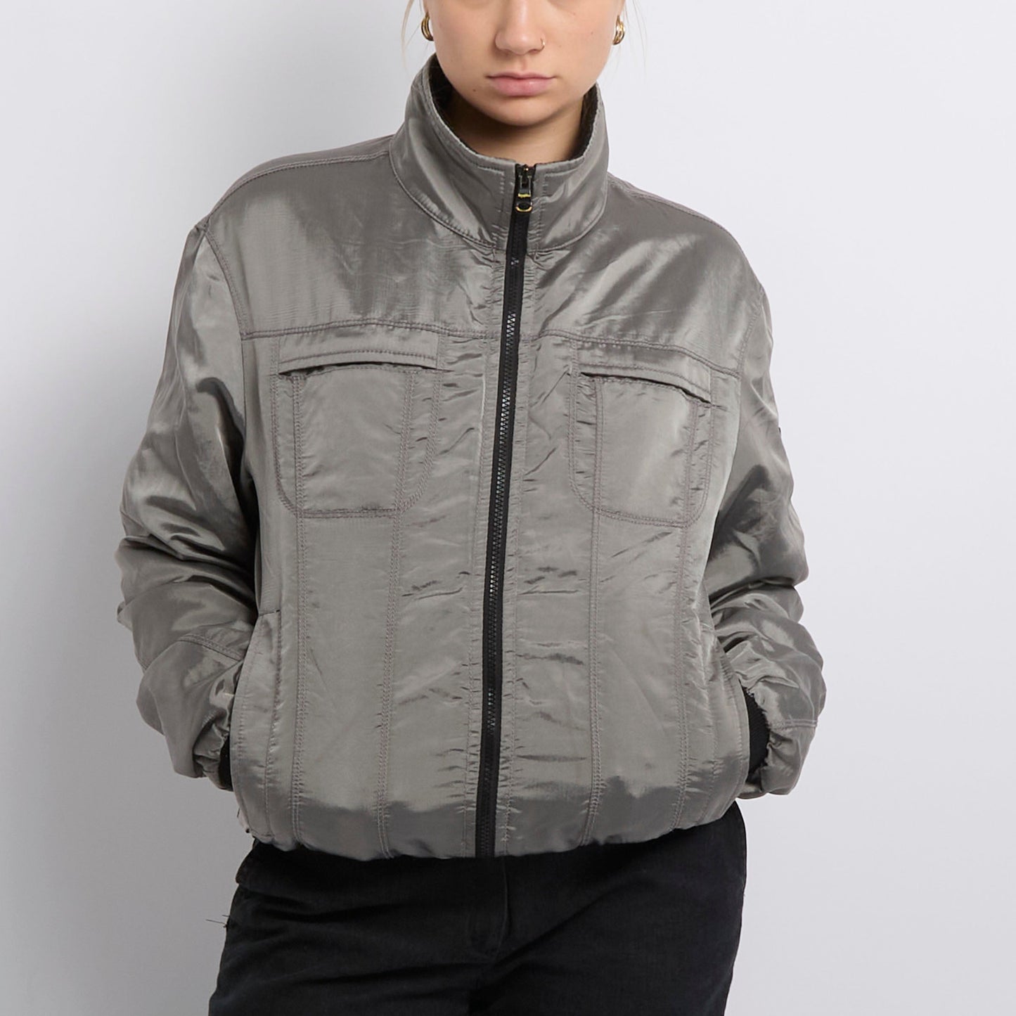 Metallic Polo Neck Bomber Jacket- UK 12