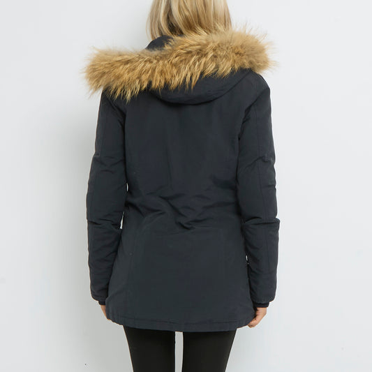 Fur Hood Cotton Long Coat- UK 12