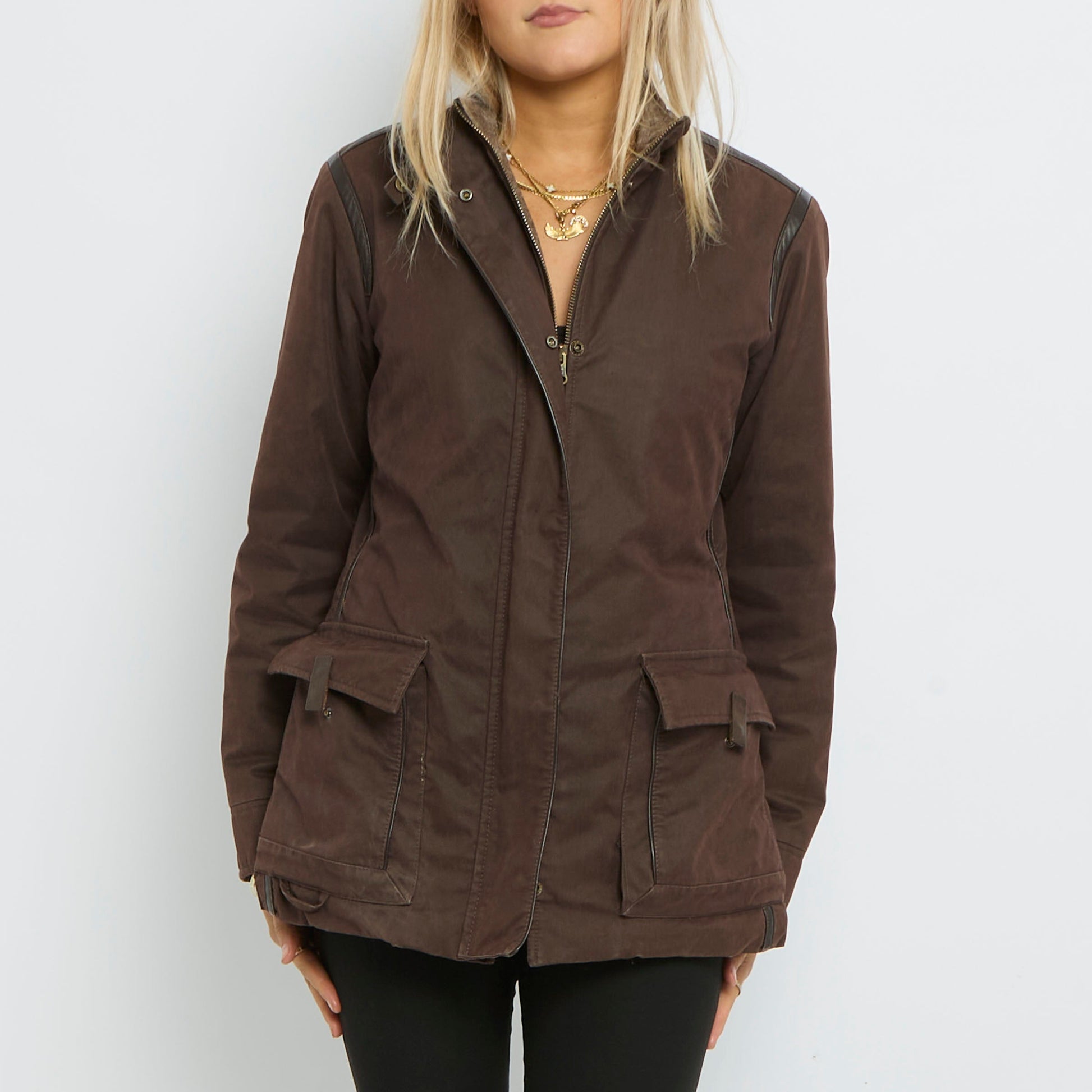 Leather Piping Detail Waxy Coat- UK 14