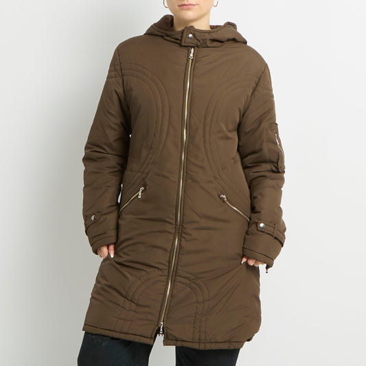 Fleece Lined Duo Zip Puffer Jacket - UK 14