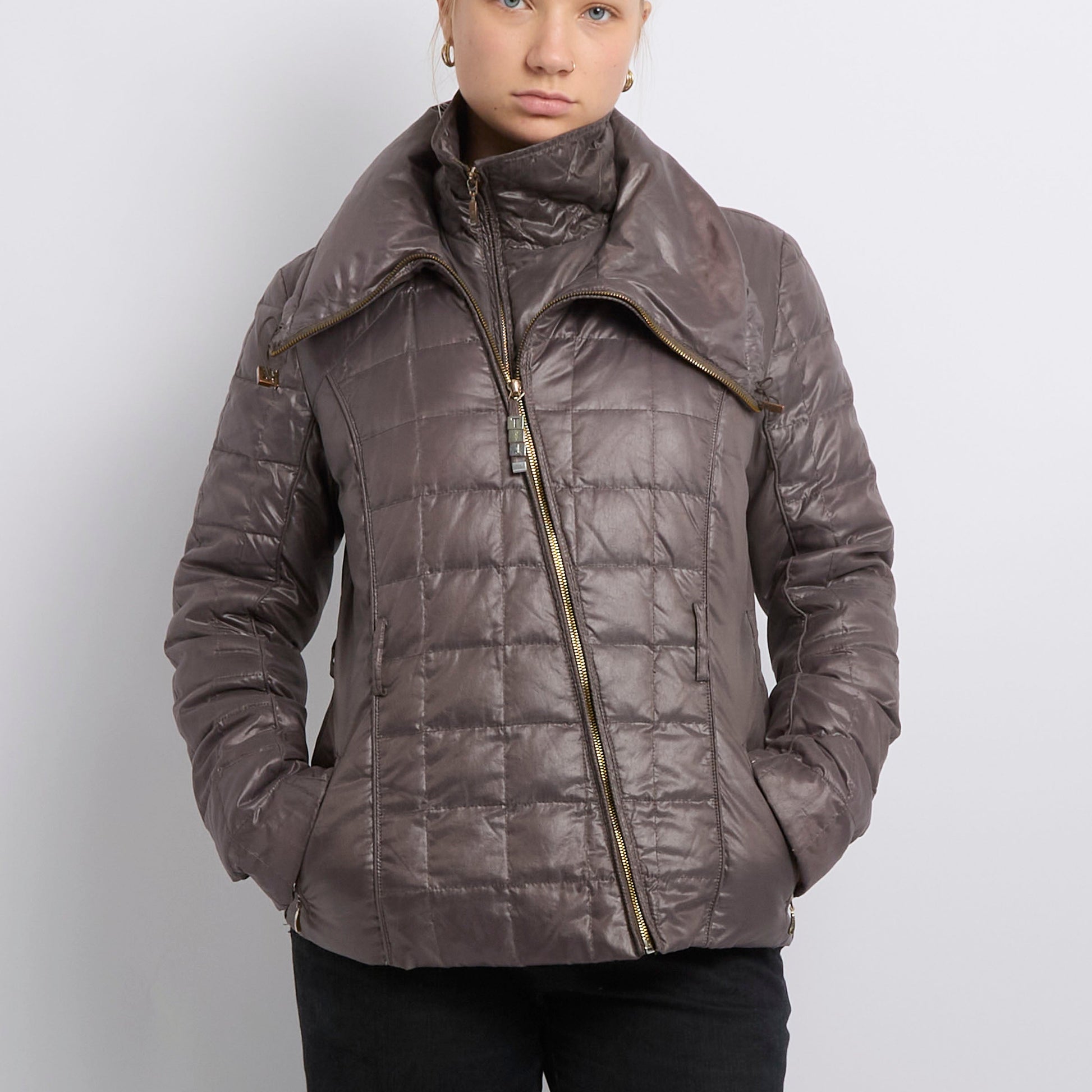 Shiney Over Size Collar Quilted Jacket- UK 14