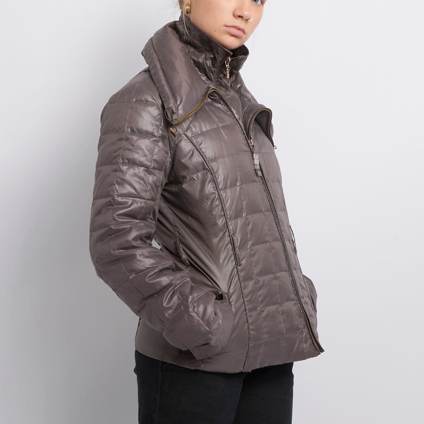 Shiney Oversized Collar Quilted Jacket- UK 14