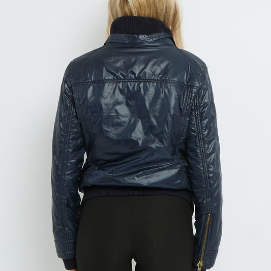 Gold Zip s Ribbed Cuffs Bomber Jacket-14