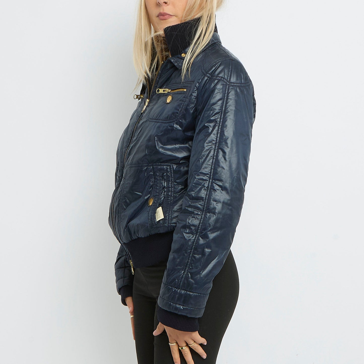 Gold Zip s Ribbed Cuffs Bomber Jacket-14