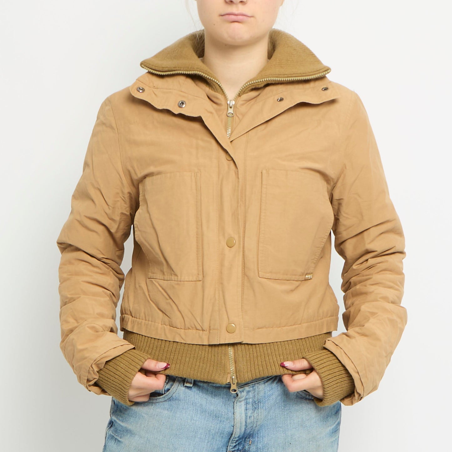 Waterproof Button Detail Cropped Jacket - UK 8