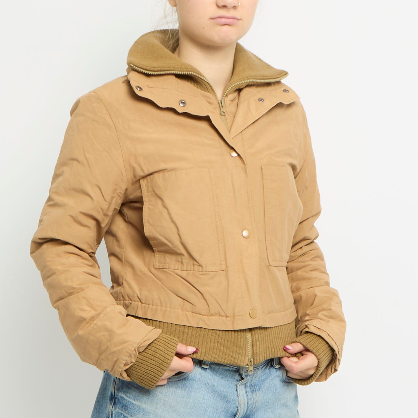 Waterproof Button Detail Cropped Jacket - UK 8