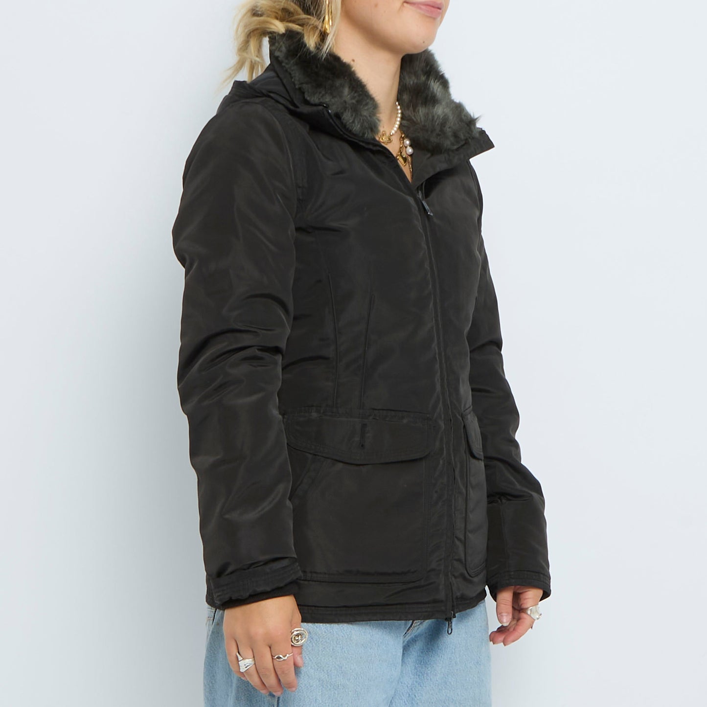 Faux Fur Trim Waterproof Lightweight Jacket- UK 8