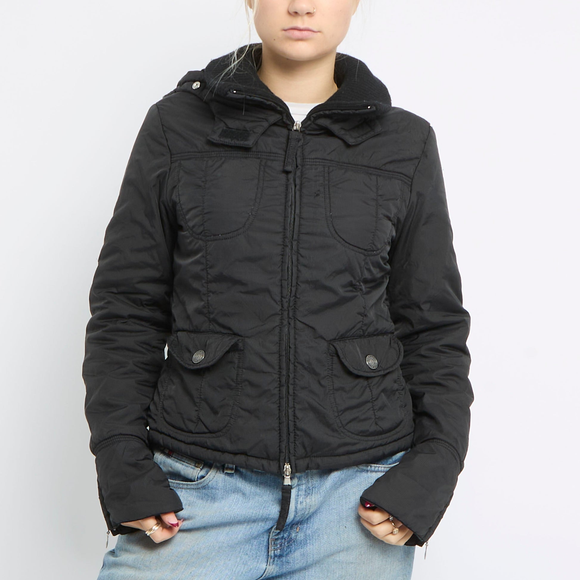 Two Way Zip Fitted Hooded Jacket - UK 8