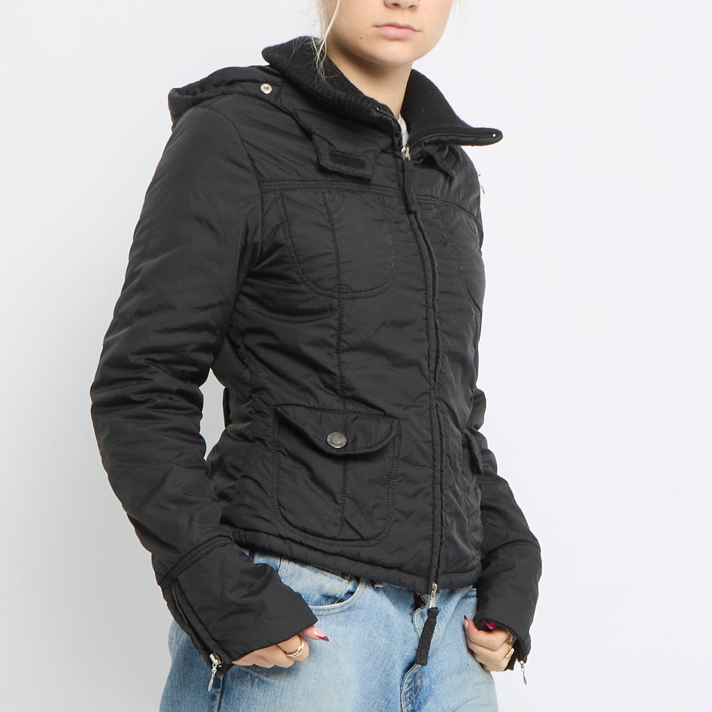 Two Way Zip Fitted Hooded Jacket - UK 8