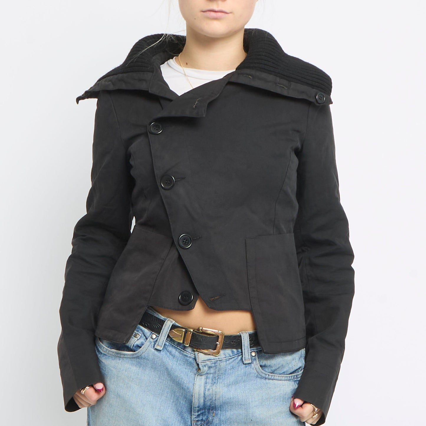 Side Button Large Collar Jacket - UK 8