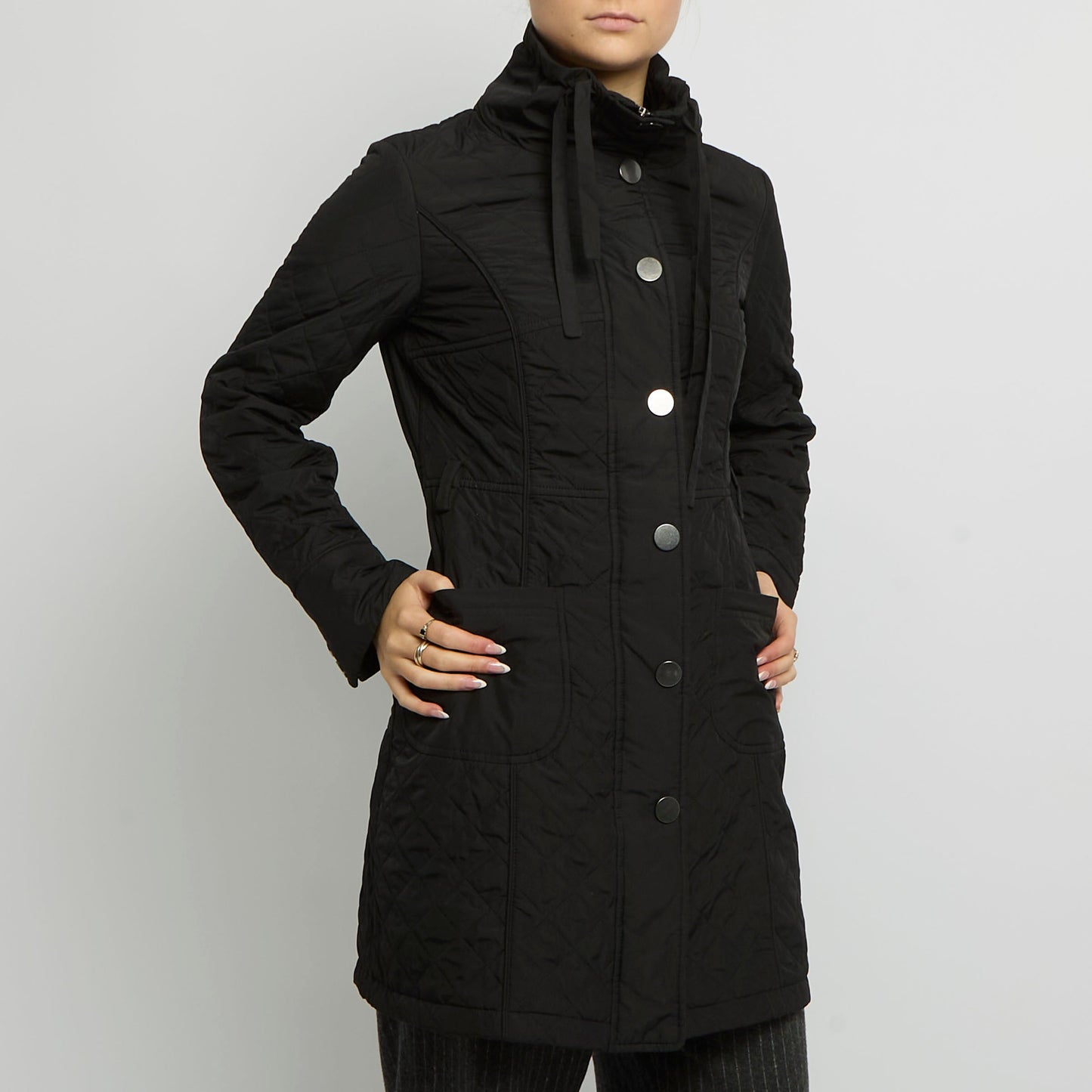 Quilted Button Up Long Jacket - UK 8