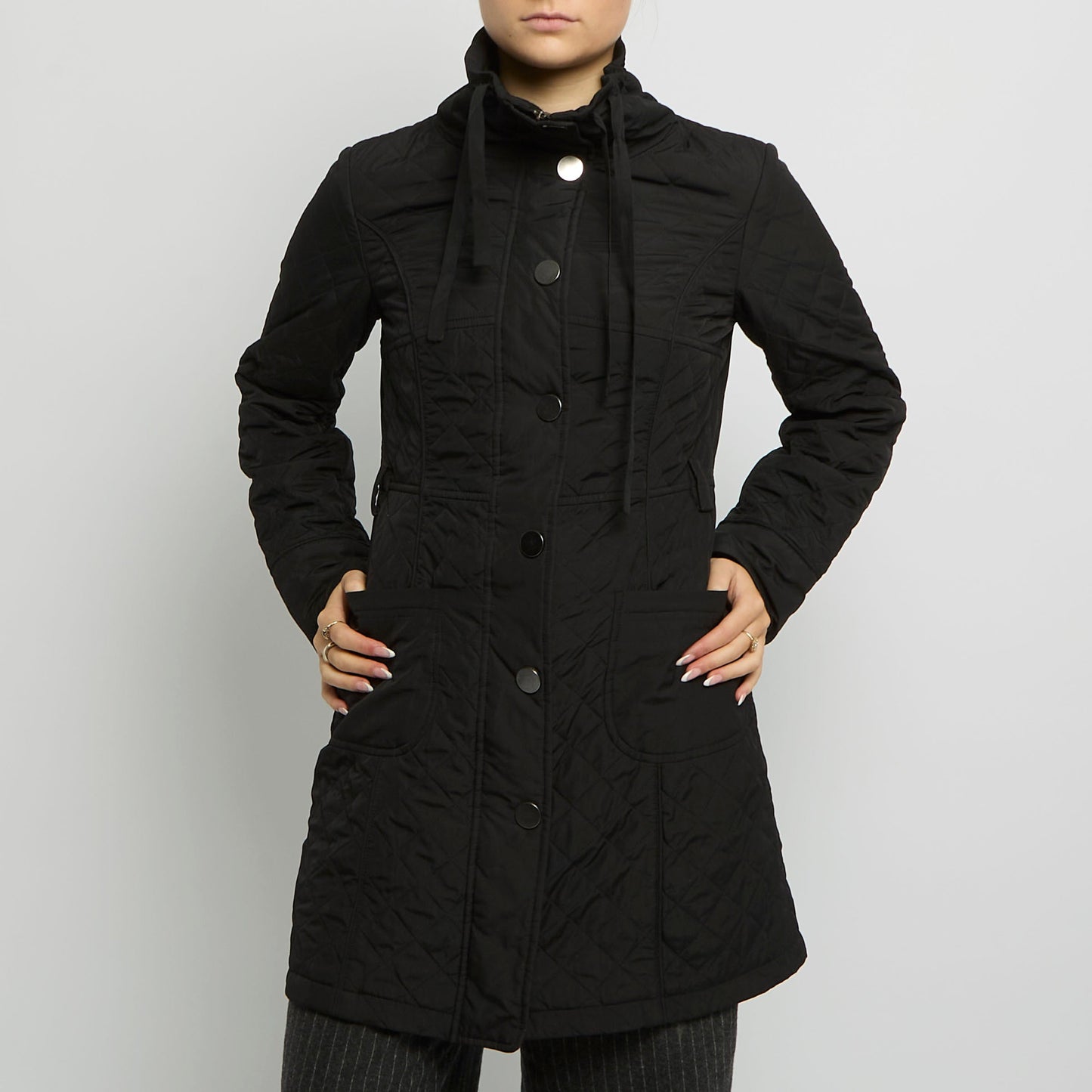 Quilted Button Up Long Jacket - UK 8