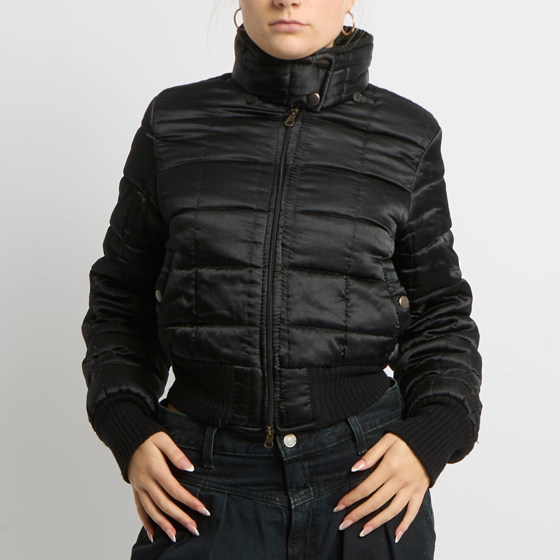 Cropped Satin Padded Jacket - UK 8